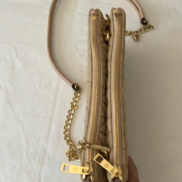 New Ann Taylor Quilted Fabric Crossbody Twinset Bag Tan Taupe - Picture 3 of 7